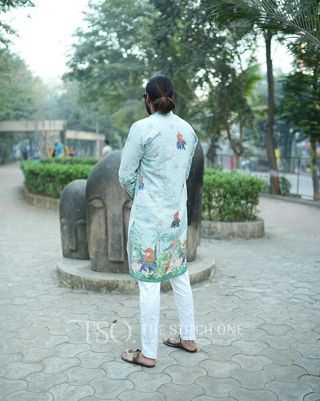 Elephant and Palm Tree Motifs Kurta For Men