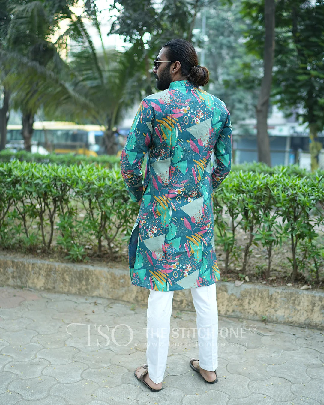 Multicolor Floral Green Ornate Kurta For Men