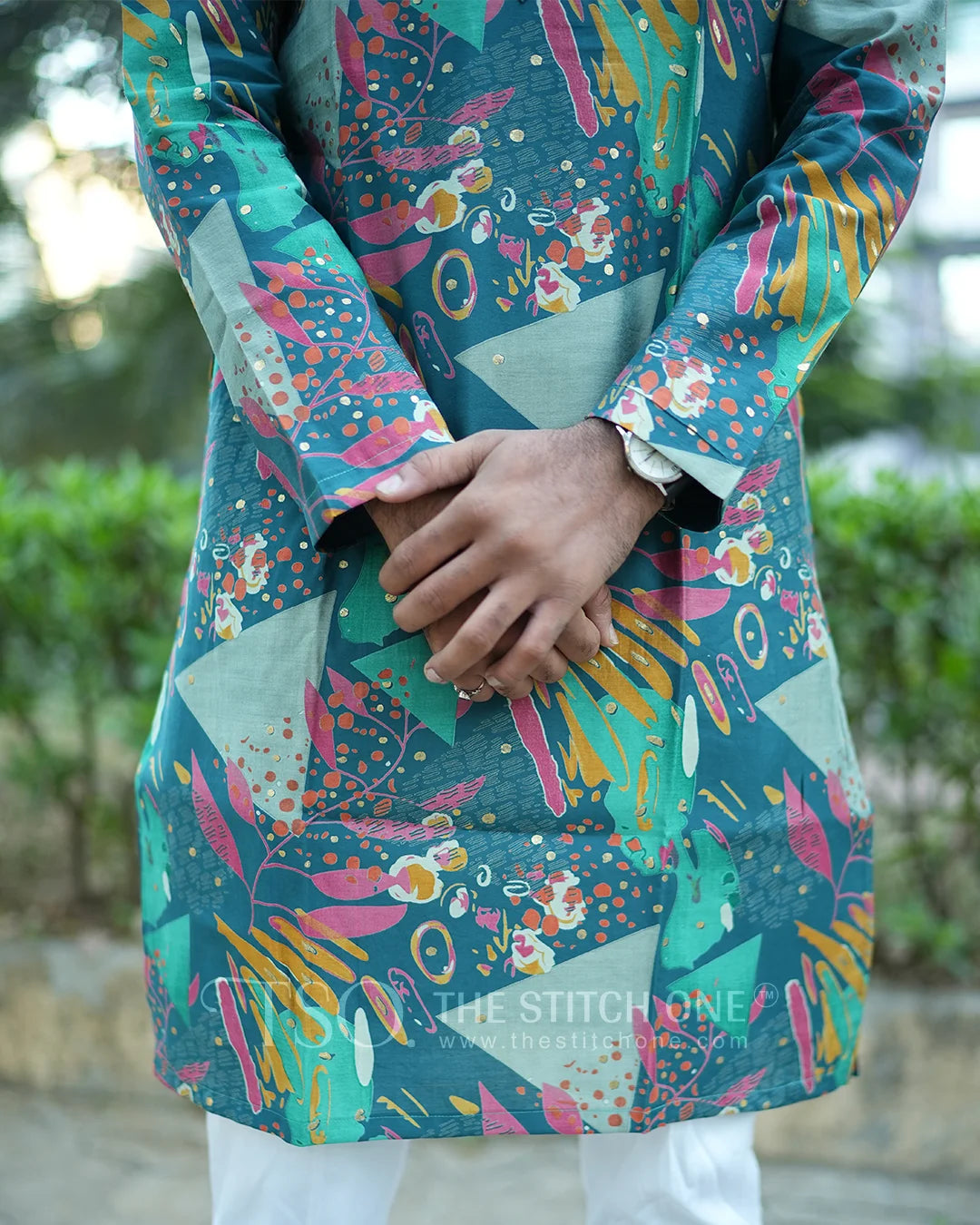 Multicolor Floral Green Ornate Kurta For Men