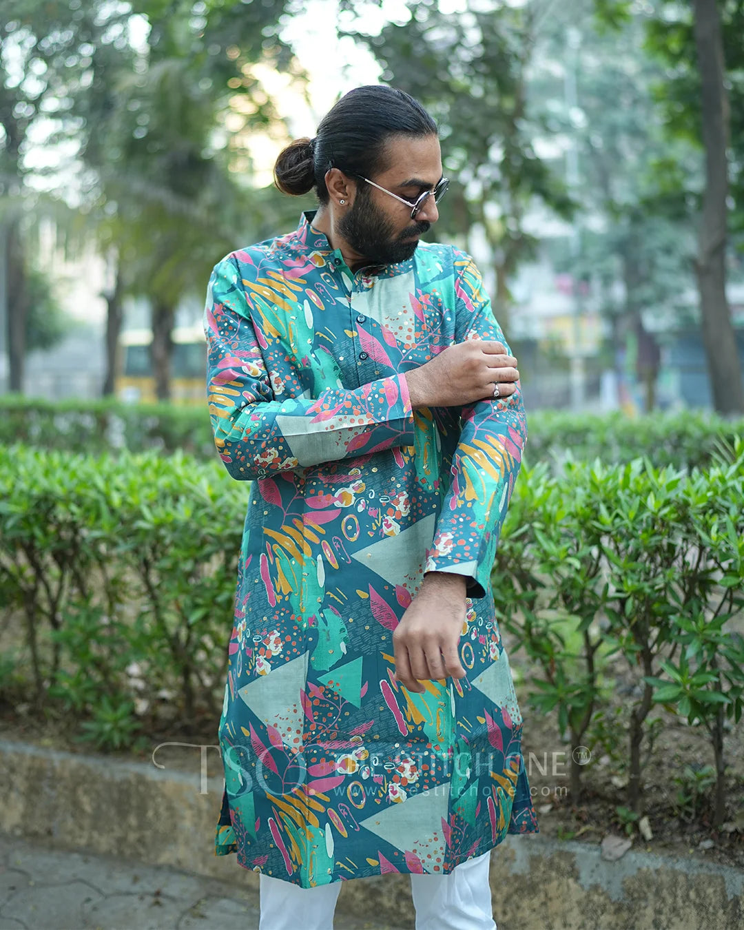 Multicolor Floral Green Ornate Kurta For Men