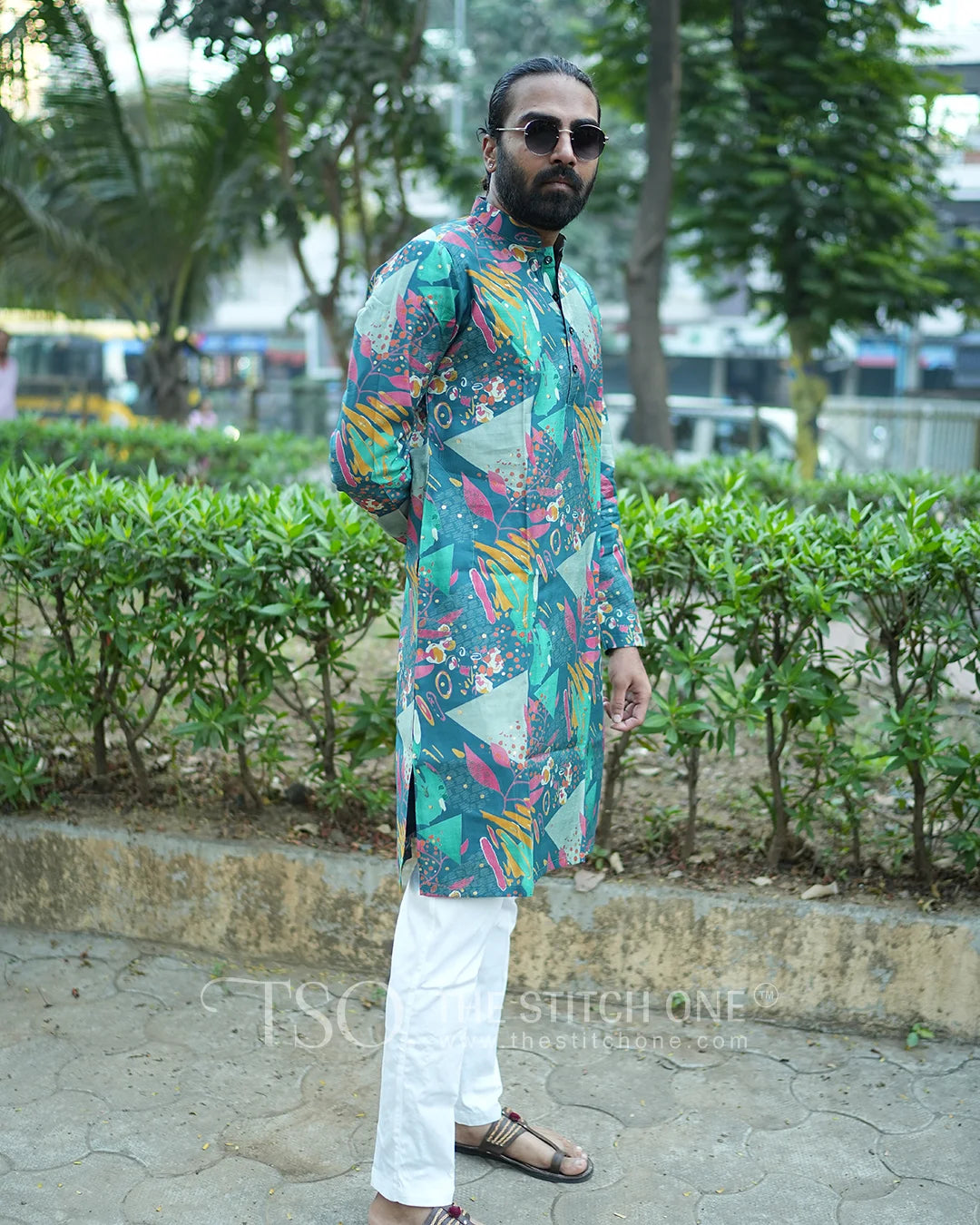 Multicolor Floral Green Ornate Kurta For Men