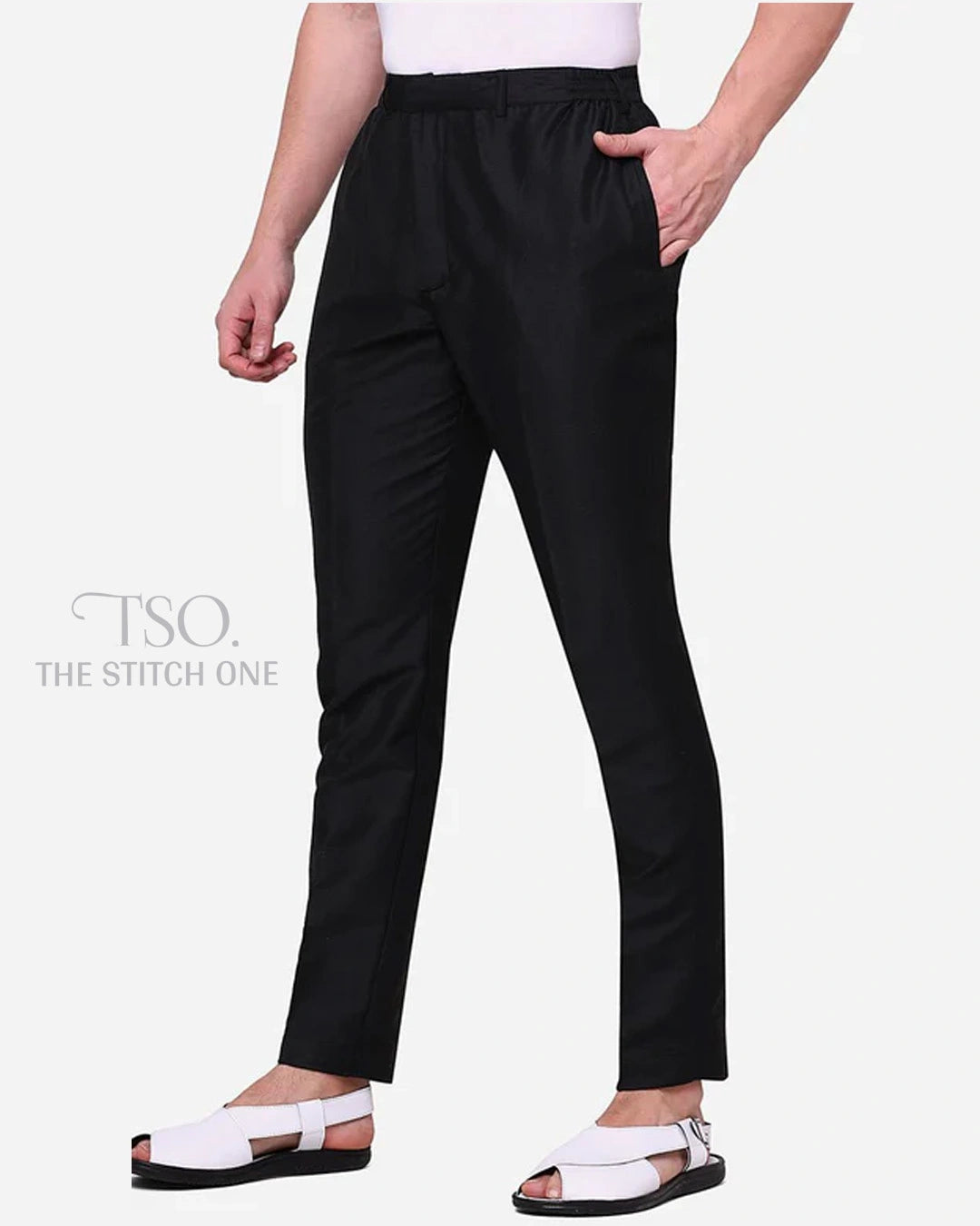 Black Solid Cotton Silk Pajama Pants