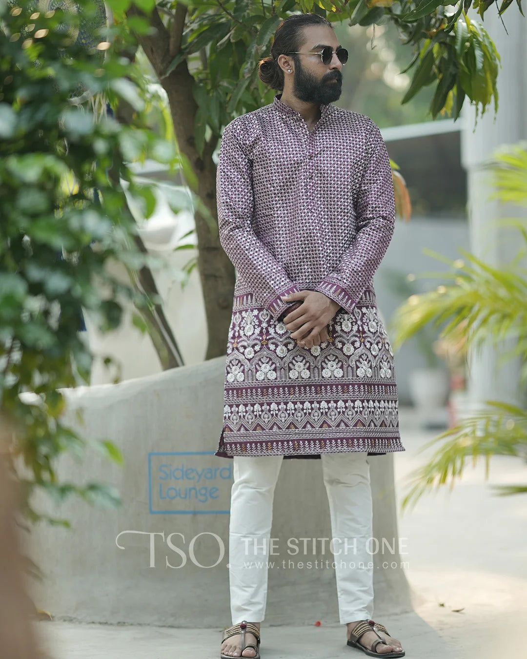 Majestic Maroon Motif Kurta For Men