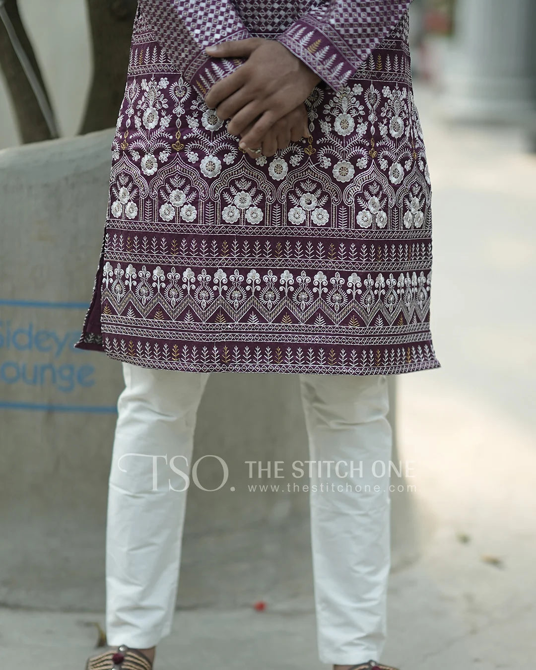 Majestic Maroon Motif Kurta For Men