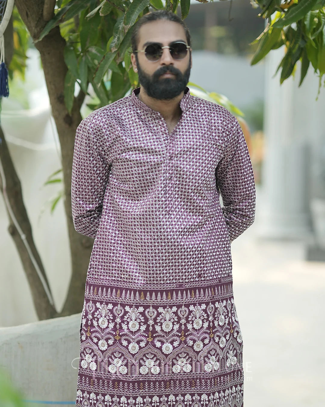 Majestic Maroon Motif Kurta For Men