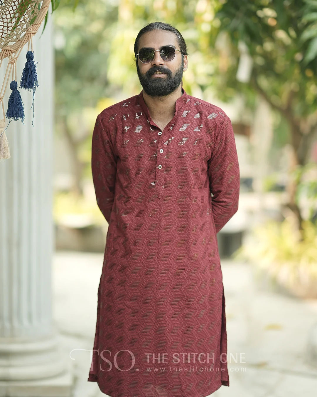 Maroon Maze Kurta For Men