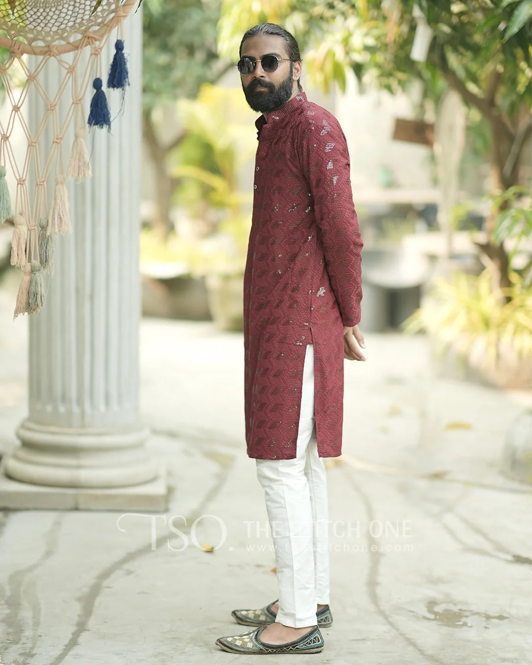 Maroon Maze Kurta For Men