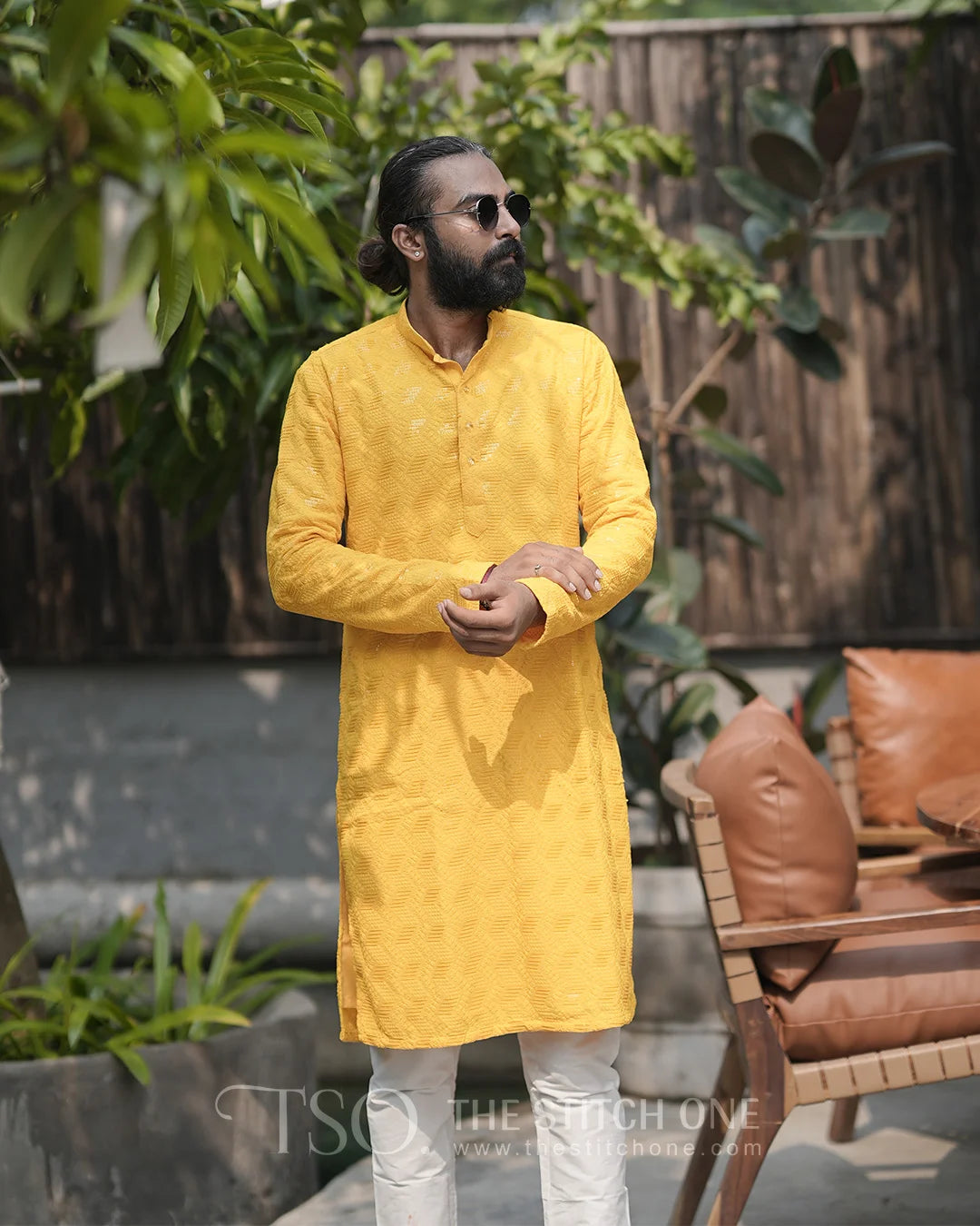 Yellow Regal Noir Kurta For Men