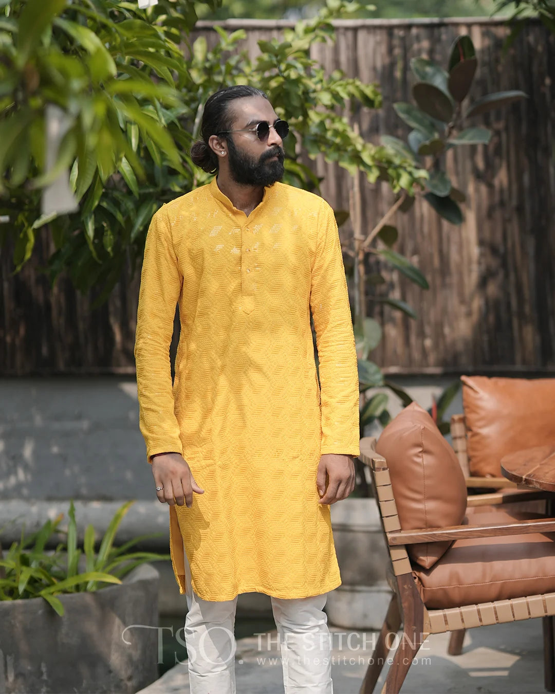 Yellow Regal Noir Kurta For Men