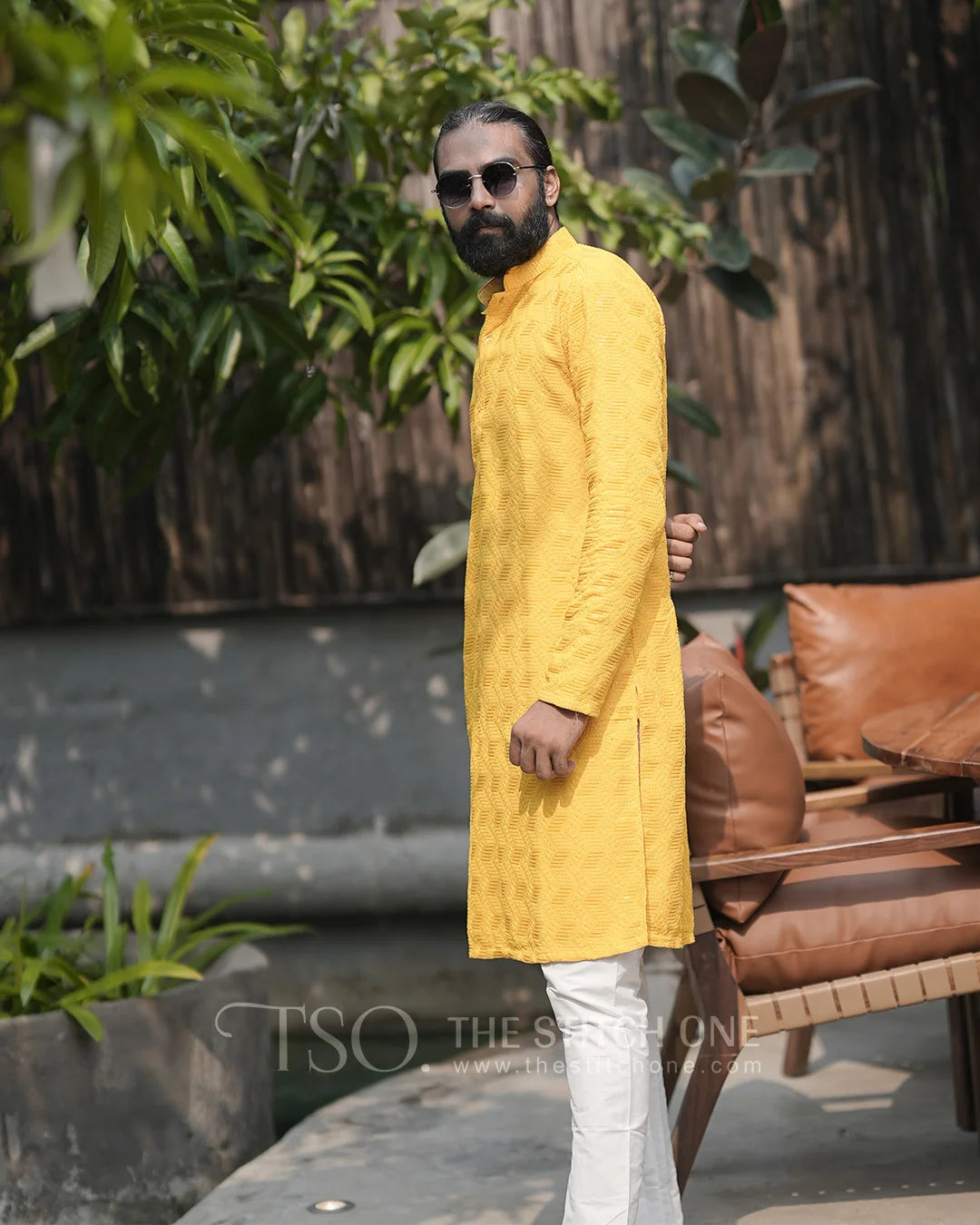 Yellow Regal Noir Kurta For Men