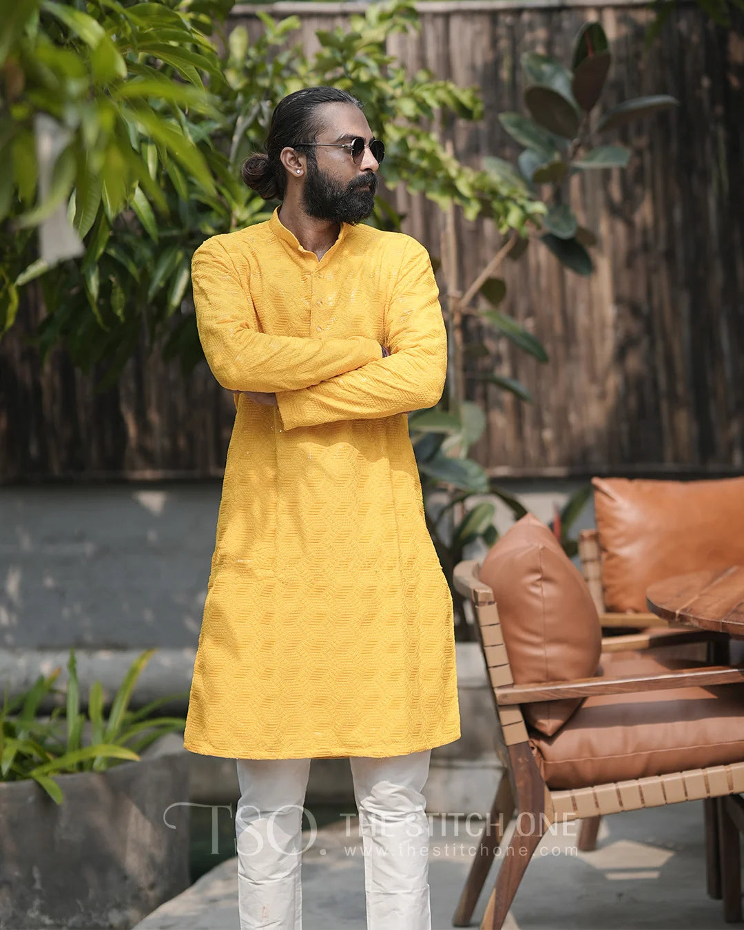 Yellow Regal Noir Kurta For Men