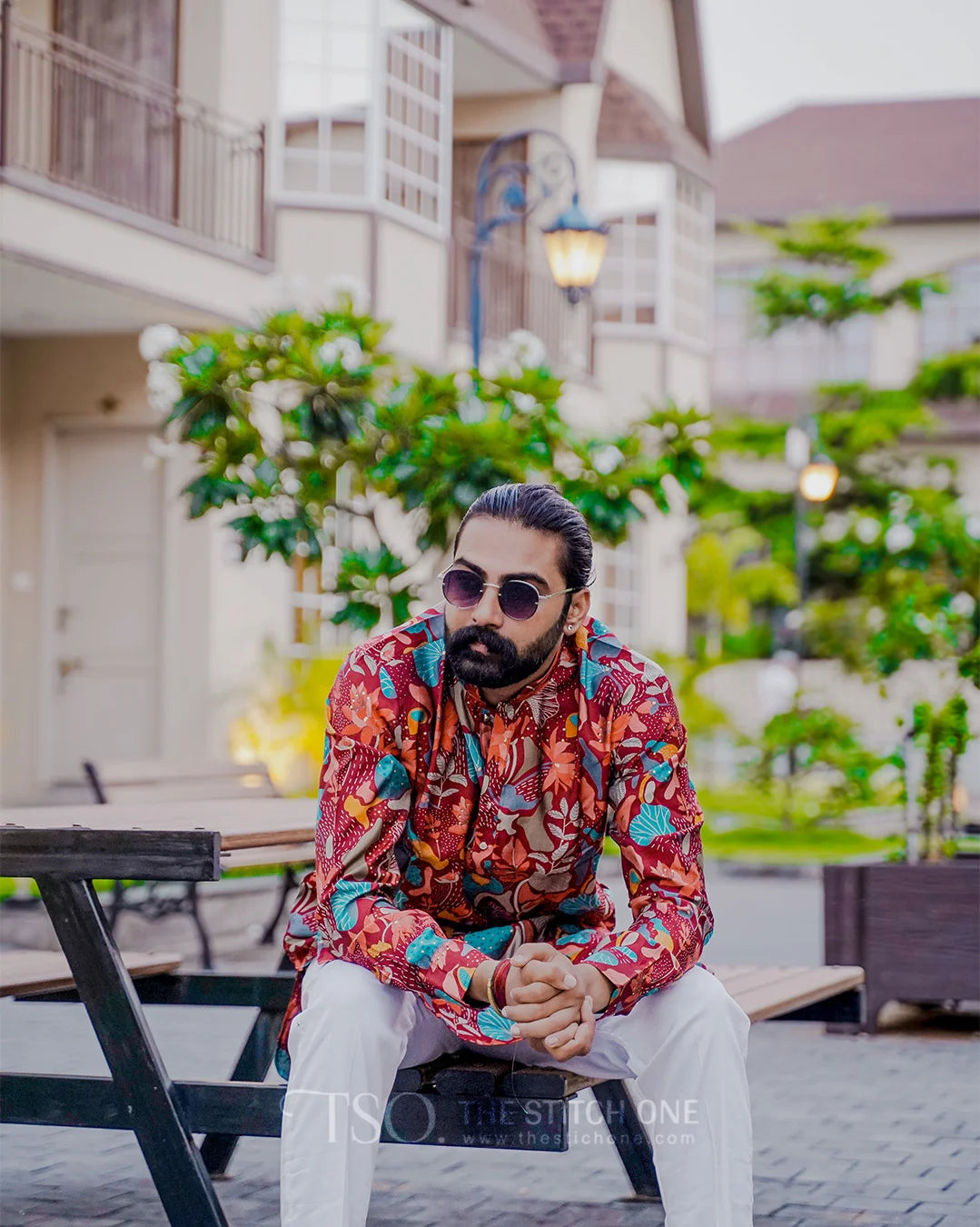 Multicolor Floral Red Ornate Kurta For Men