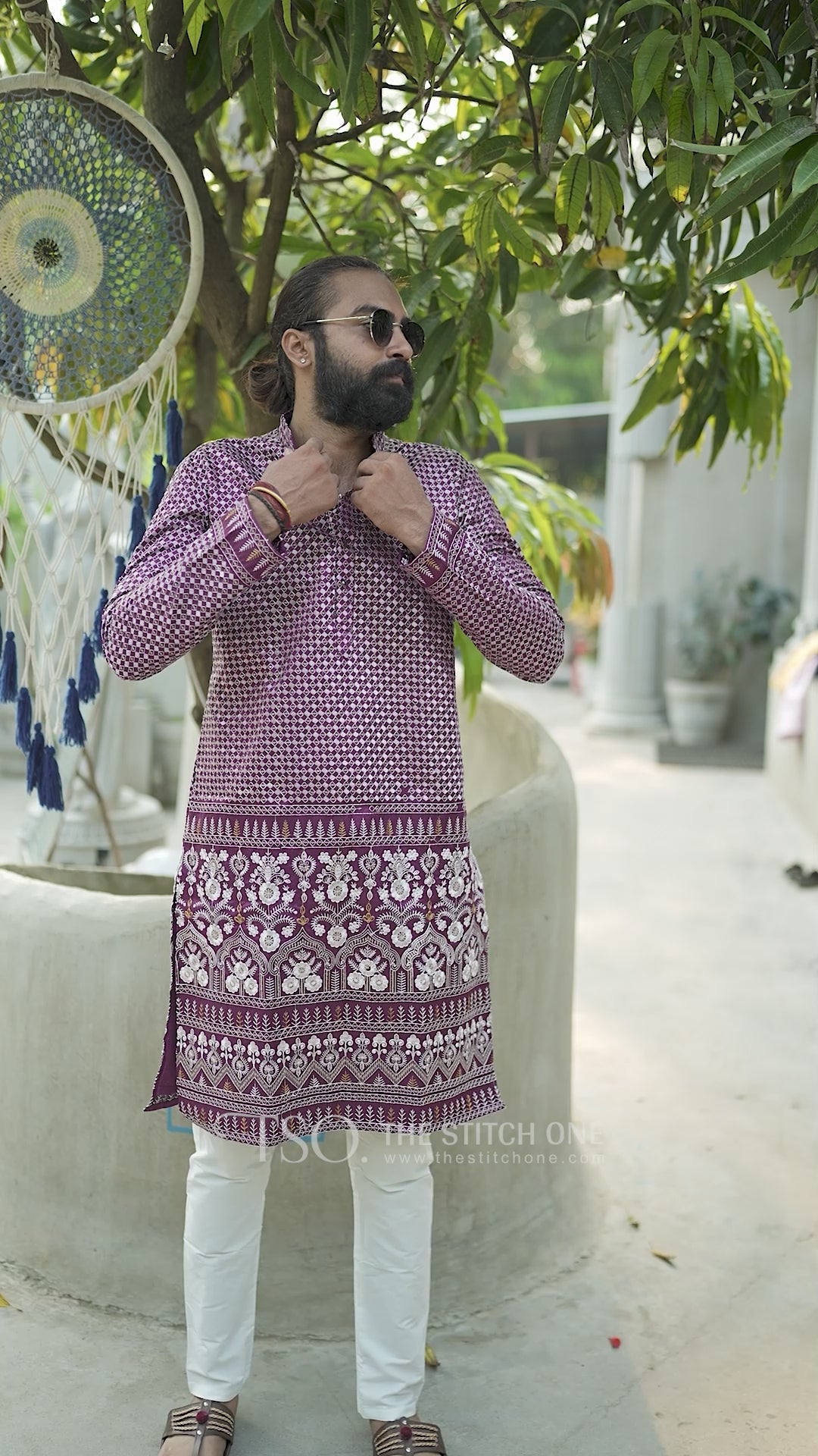 Majestic Maroon Motif Kurta For Men