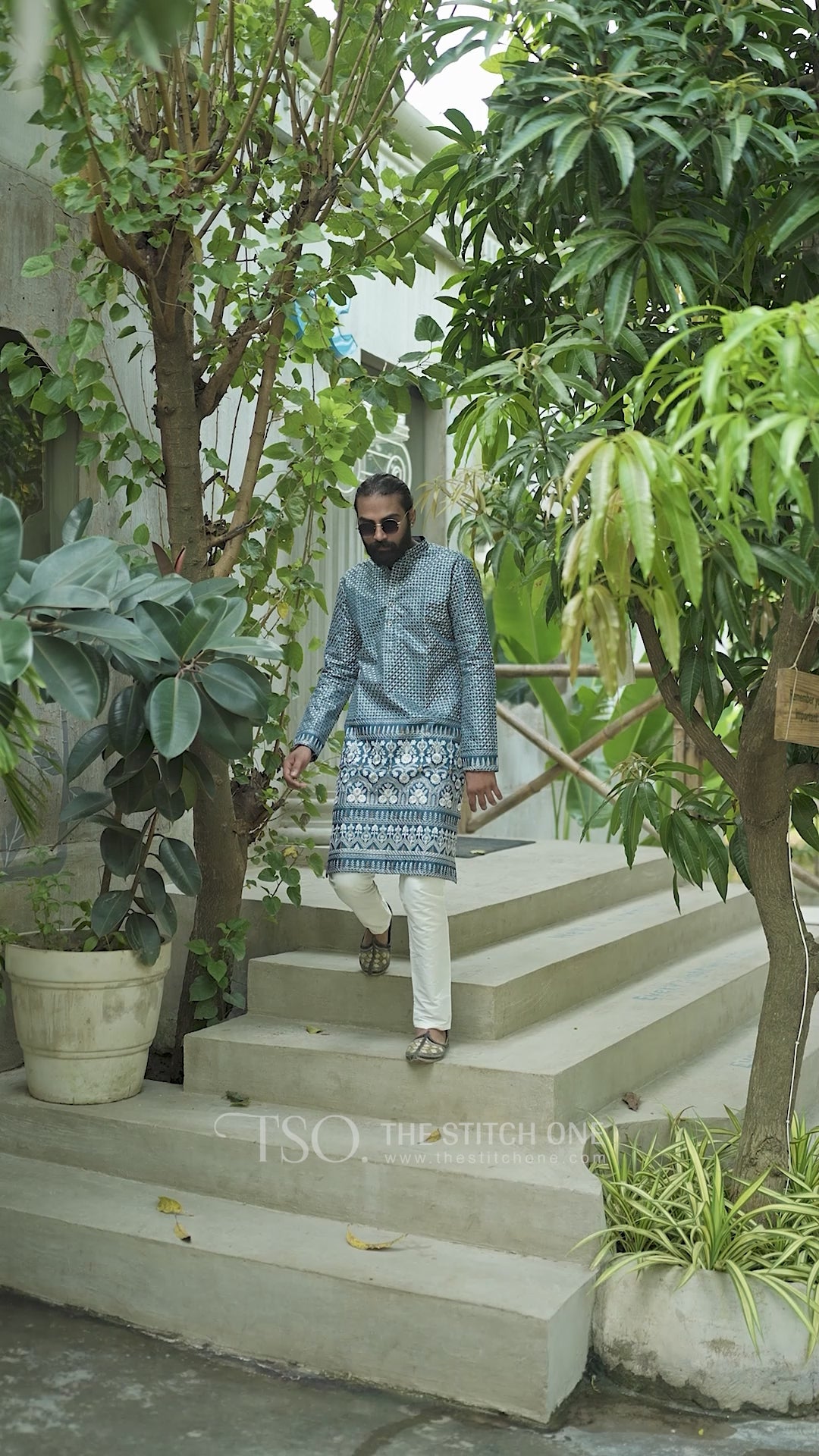 Regal Blue Bloom Kurta For Men